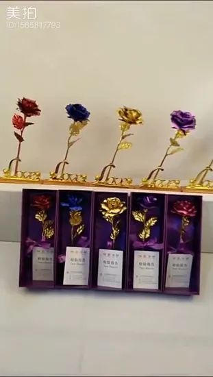 Inunion Wholesale Artificial Crystal Rose 24 Gold Plated Rose with LED
