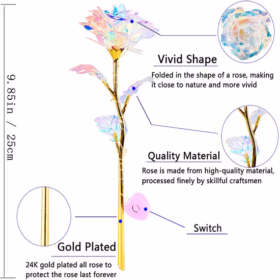 Inunion Wholesale Artificial Crystal Rose 24 Gold Plated Rose with LED